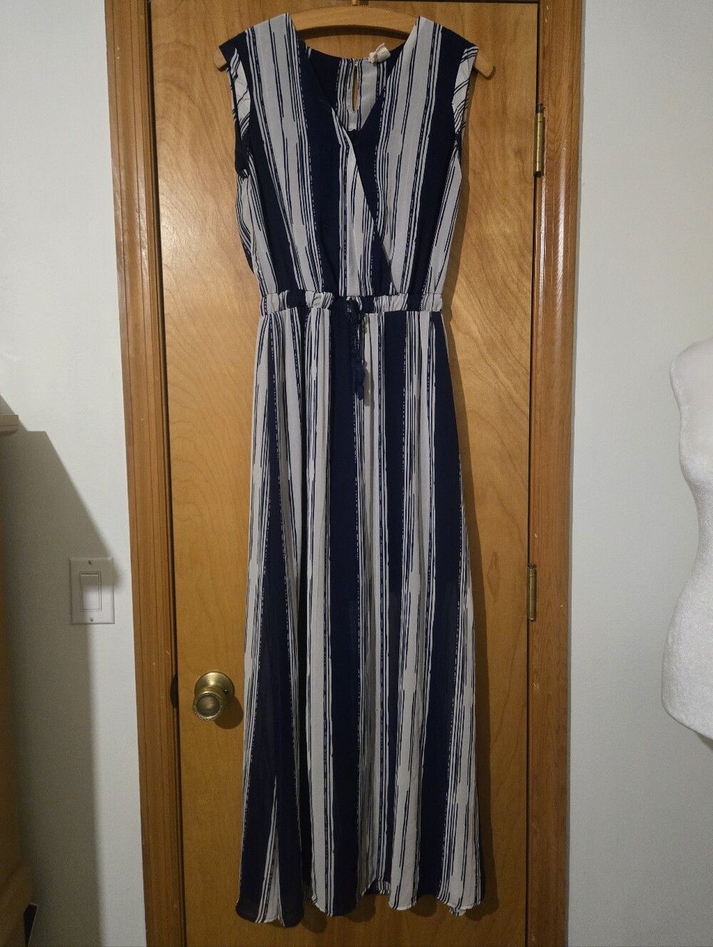 Japna Navy and White Vertical Stripe Maxi Dress Size M